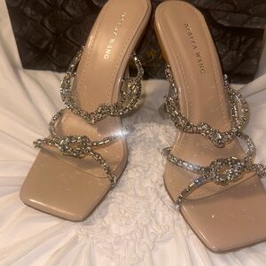 Atalea Wang Crystal Embellished Nude Heels